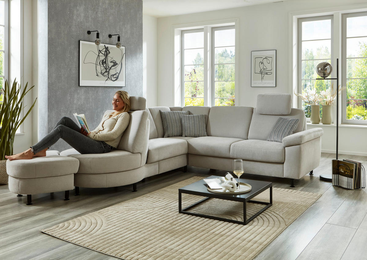 ECKSOFA in Flachgewebe Hellgrau  - Hellgrau/Schwarz, Konventionell, Textil/Metall (252/248cm) - Beldomo Comfort