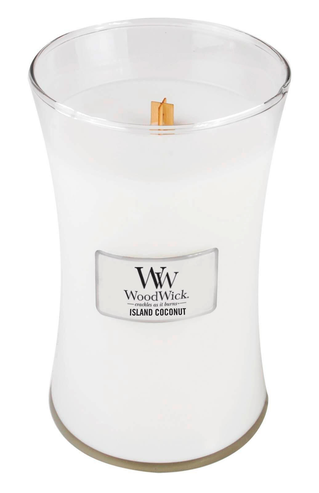 DIŠEČA SVEČA - bela, Basics, steklo/les (10/18/10cm) - WoodWick