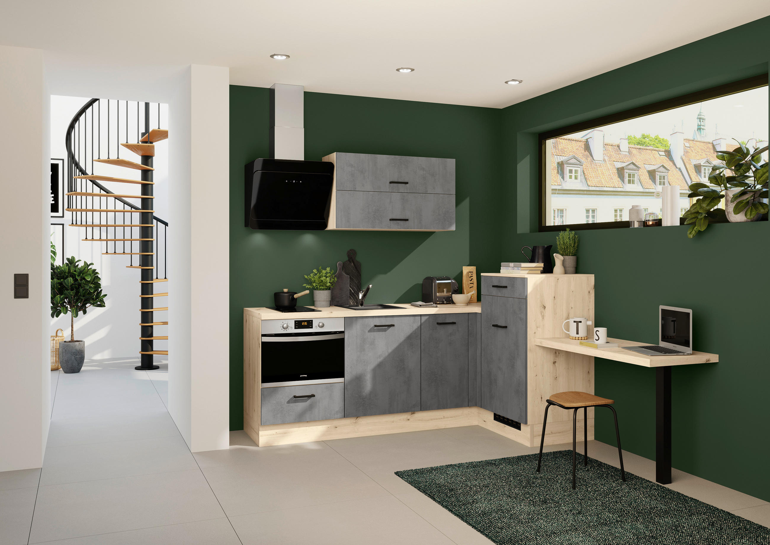 ECKKÜCHE 225/241 cm  Grau  - Eichefarben/Schwarz, Design, Holzwerkstoff/Metall (225/241cm) - Impuls