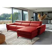 ECKSOFA Rot Echtleder Lederlook Bettkasten, Schlaffunktion, Rücken echt, Armteilverstellung, Kopfteilverstellung  - Rot/Schwarz, Design, Leder/Textil (252/179cm) - Livetastic