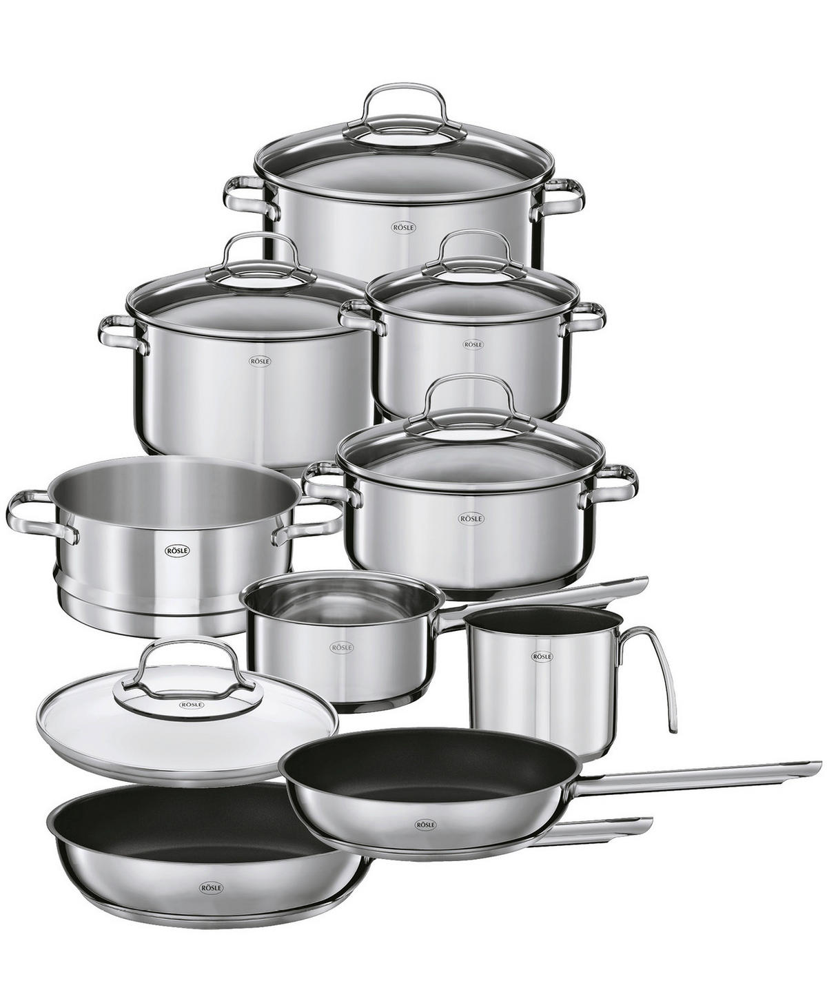 KOCHTOPFSET Elegance 10-teilig  - Edelstahlfarben, Design, Glas/Metall - Rösle