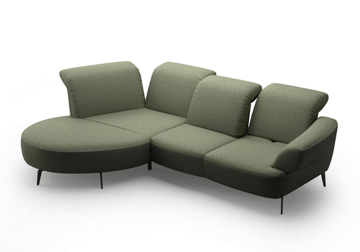 ECKSOFA DANCE E Olivgrün Flachgewebe  - Schwarz/Olivgrün, MODERN, Textil/Metall (208/313cm) - Sit & More