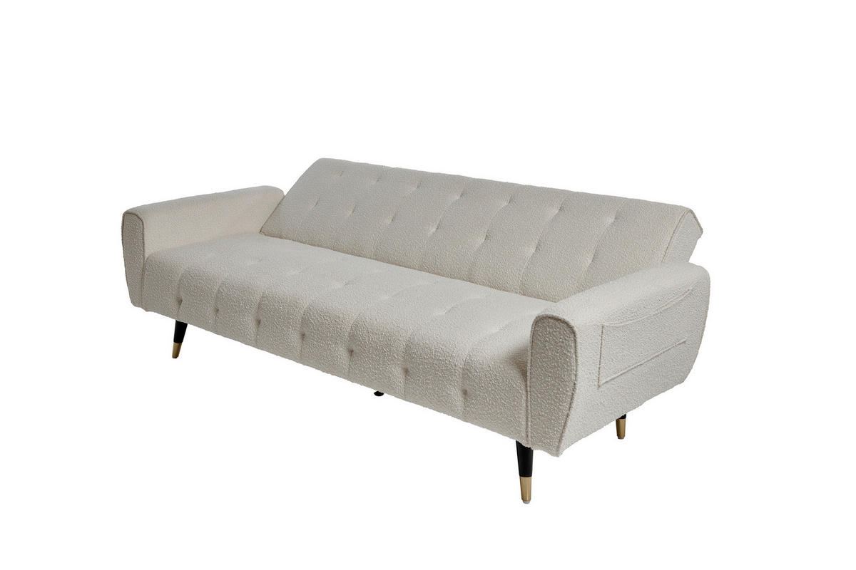 SCHLAFSOFA Bouclé Weiß  - Goldfarben/Schwarz, MODERN, Holz/Textil (213/83/83cm) - Livetastic