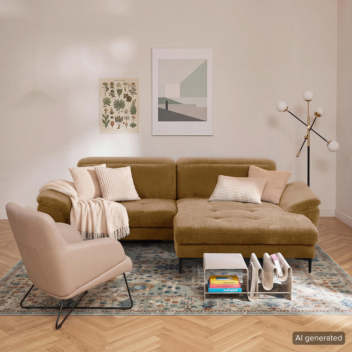 ECKSOFA  Webstoff Rostfarben  - Rostfarben/Schwarz, Design, Textil/Metall (268/195cm) - Livetastic