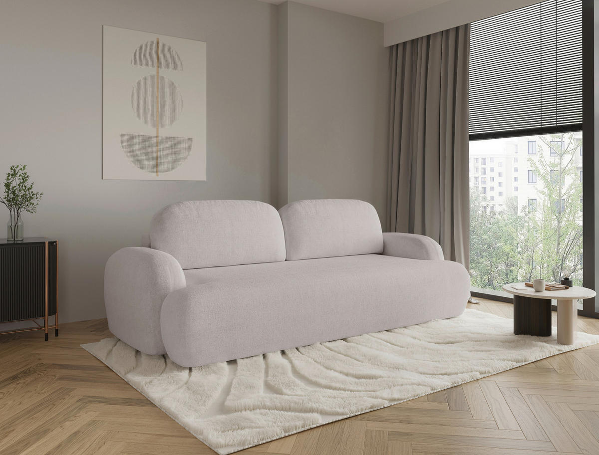 3-SITZER-SOFA Sevilla Plus Bouclé Beige  - Beige/Schwarz, Design, Kunststoff/Textil (256/93/120cm) - MID.YOU