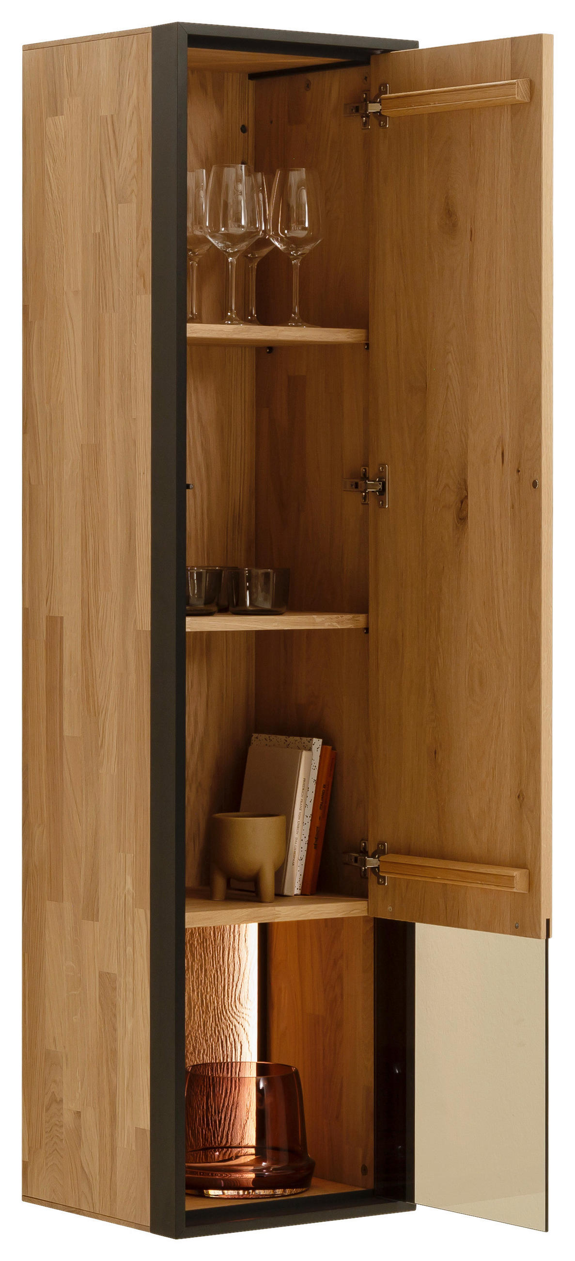 HÄNGEVITRINE in Anthrazit, Eichefarben   - Eichefarben/Anthrazit, Design, Glas/Holz (38/154/37cm) - Schöner Wohnen