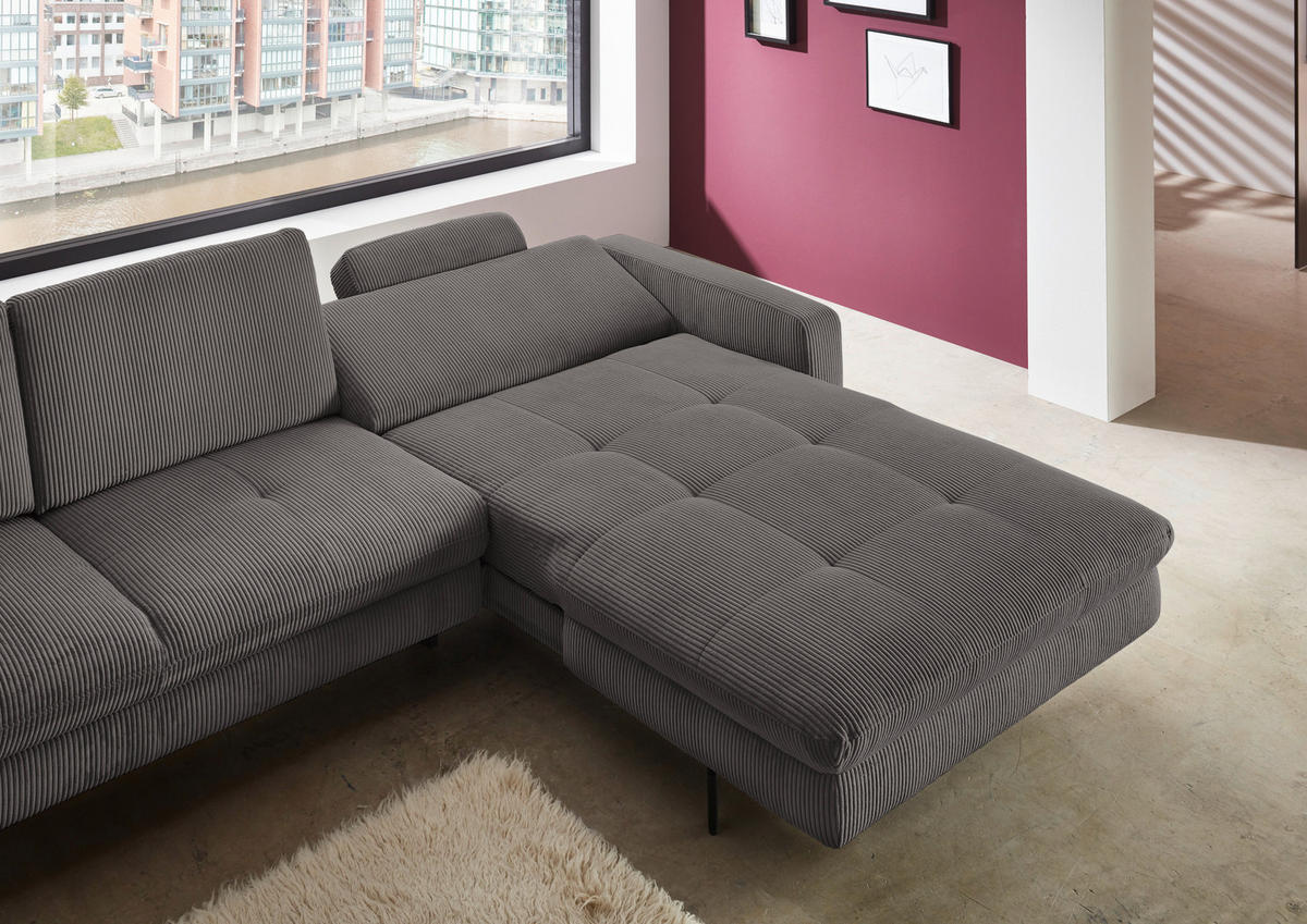 ECKSOFA in Cord Anthrazit  - Anthrazit/Schwarz, Design, Textil/Metall (302/178cm) - Beldomo Style