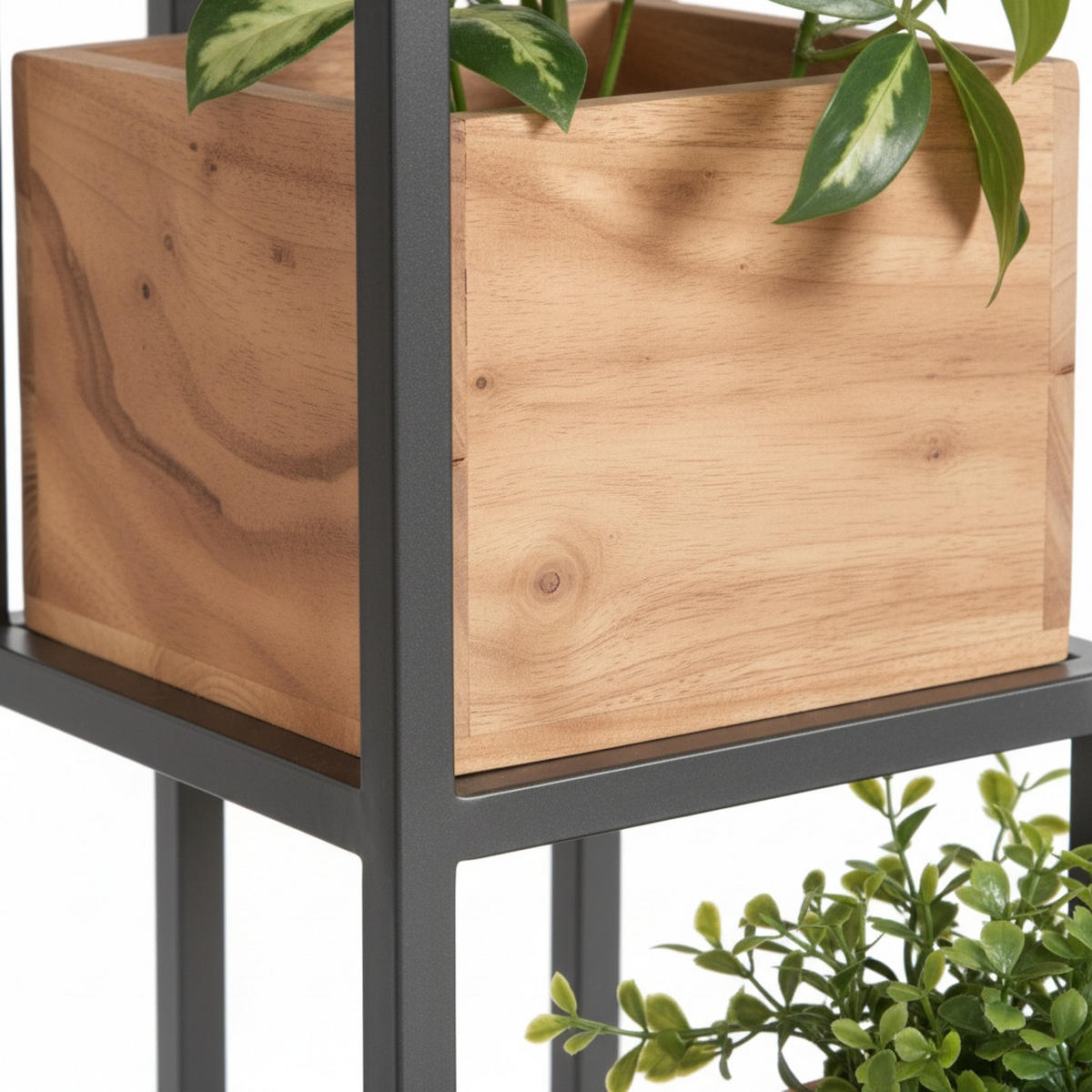 BLUMENSTÄNDER in Holz, Metall 42,5/42,5/150 cm  - Schwarz/Akaziefarben, Trend, Holz/Metall (42,5/42,5/150cm) - Ambia Home