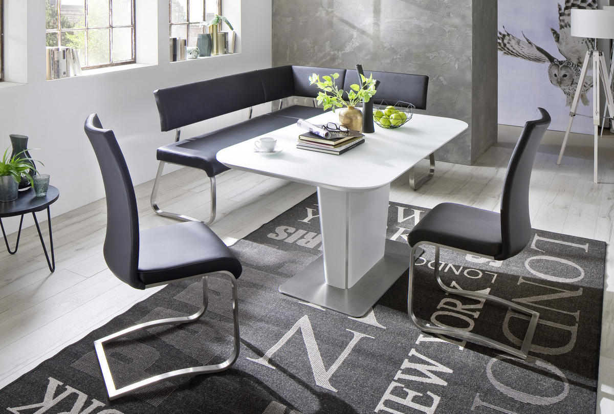 ECKBANK 200/150 cm Lederlook Schwarz, Edelstahlfarben   - Edelstahlfarben/Schwarz, Design, Textil/Metall (200/150cm) - Livetastic