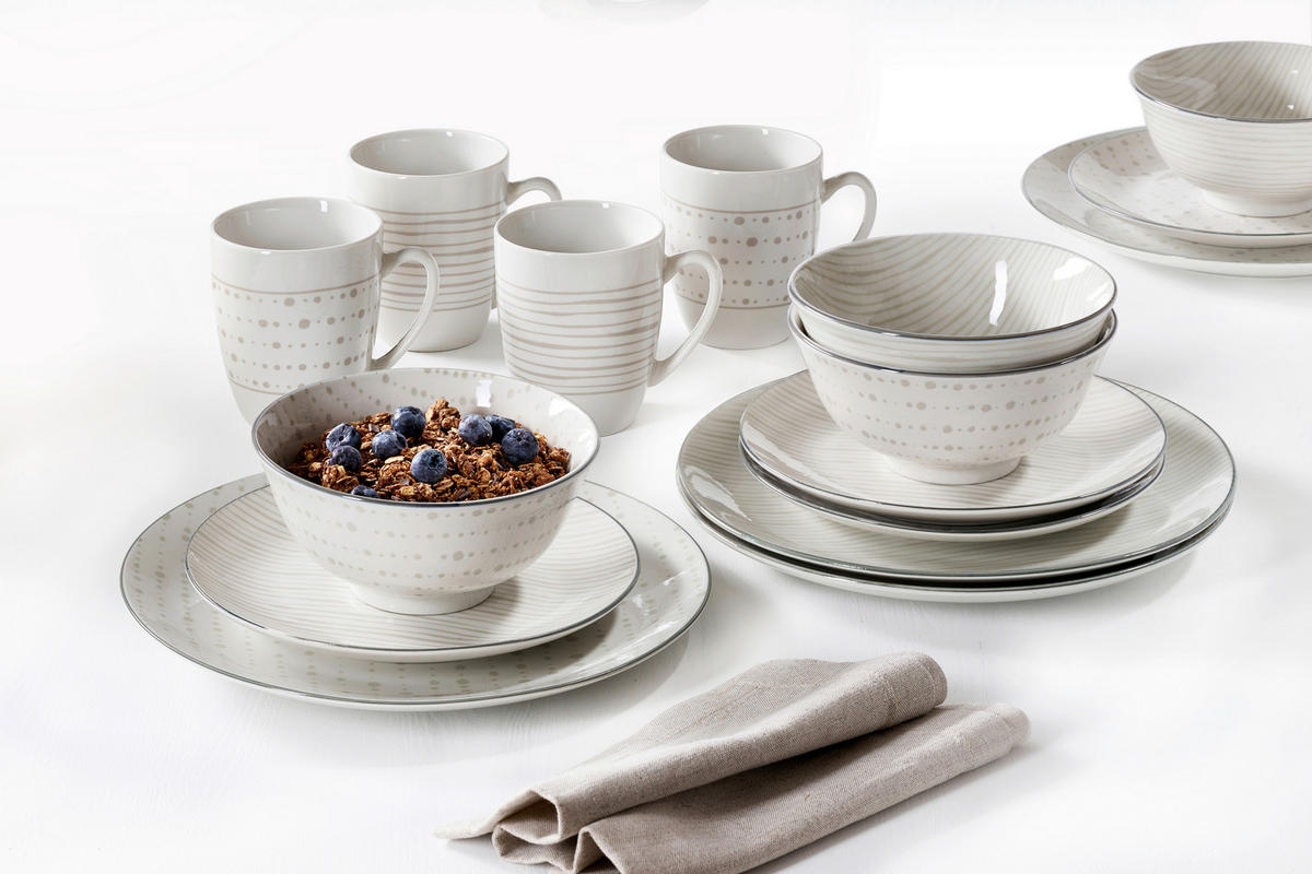 KOMBISERVICE Lahti 16-teilig  - Weiß/Grau, Basics, Keramik (36/30/24cm) - Ritzenhoff Breker