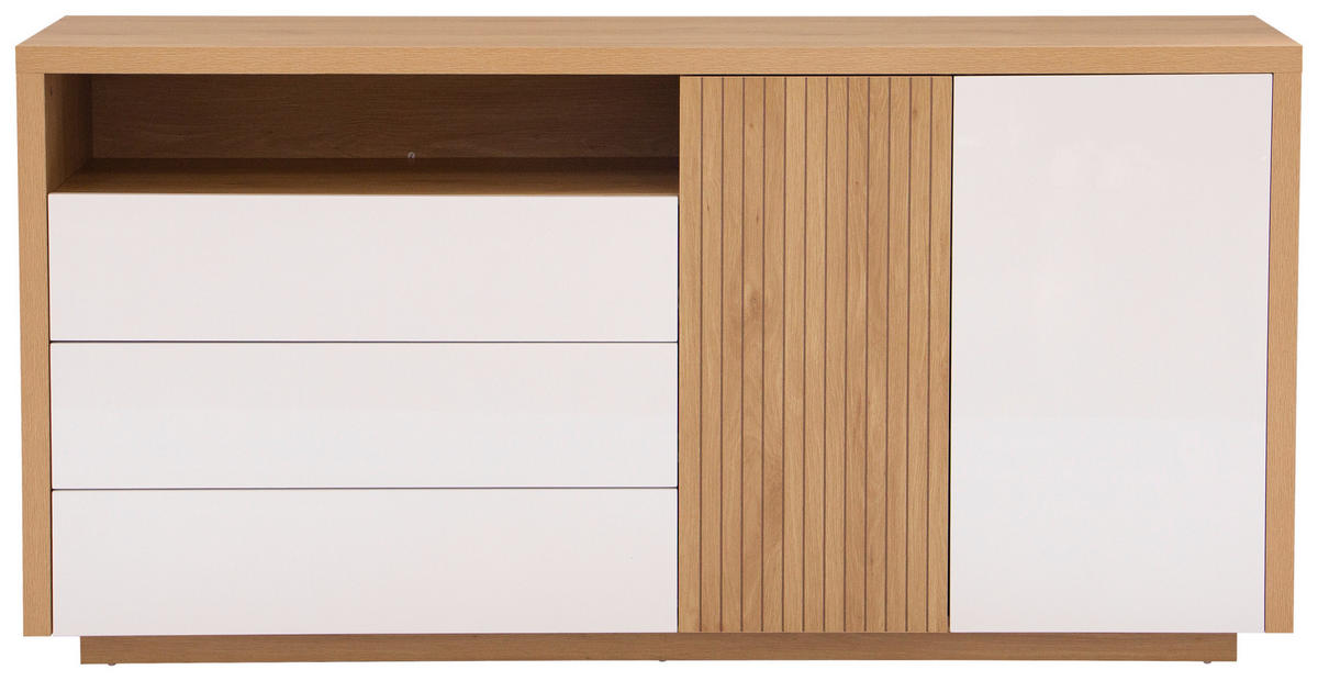 SIDEBOARD  in 162/82/40 cm  - Eichefarben/Weiß Hochglanz, KONVENTIONELL, Holzwerkstoff (162/82/40cm) - Xora