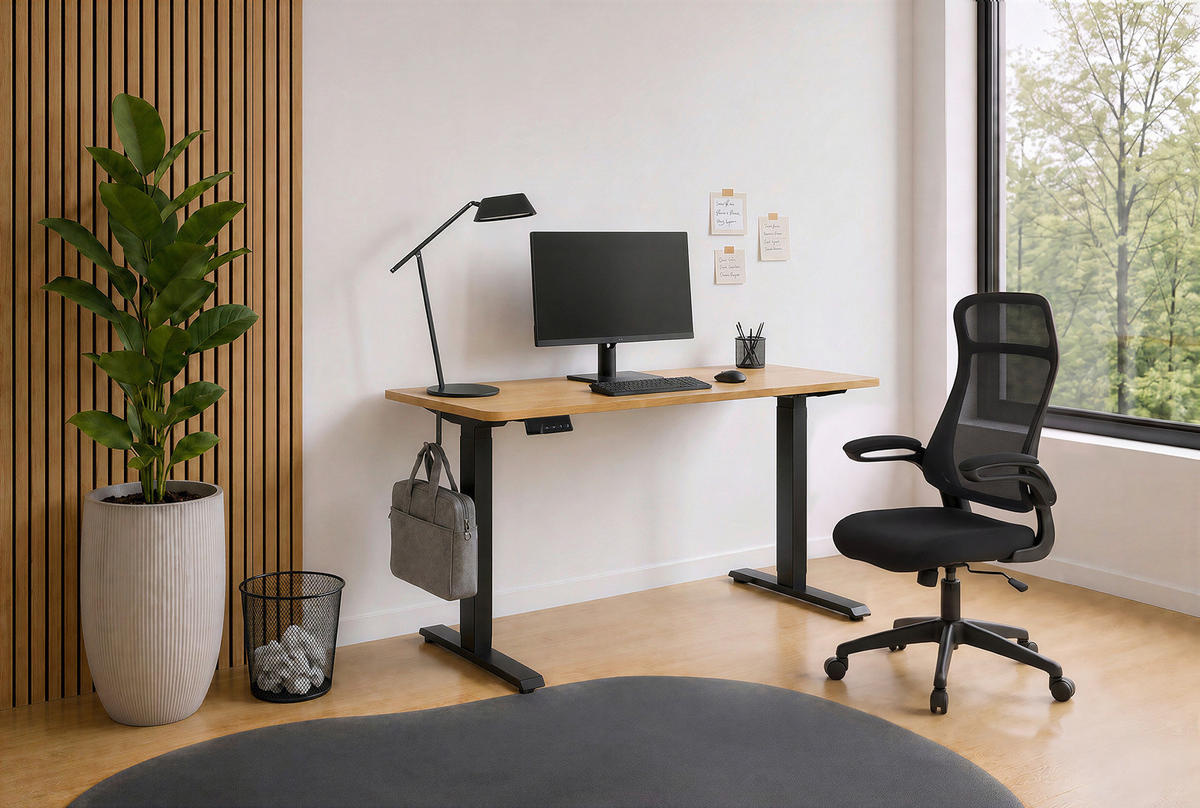 SCHREIBTISCH 120/60/73-118 cm Schwarz, Eichefarben elektrisch höhenverstellbar  - Eichefarben/Schwarz, Design, Holzwerkstoff/Metall (120/60/73-118cm) - Carryhome