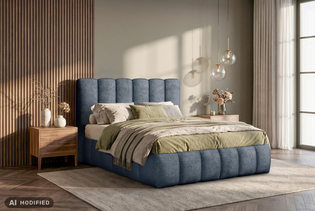 BOXSPRINGBETT 140/200 cm,  in Dunkelblau, Matratze, H3 + H4 = fest + sehr fest  - Schwarz/Dunkelblau, Modern, Holz/Holzwerkstoff (140/200cm) - MID.YOU