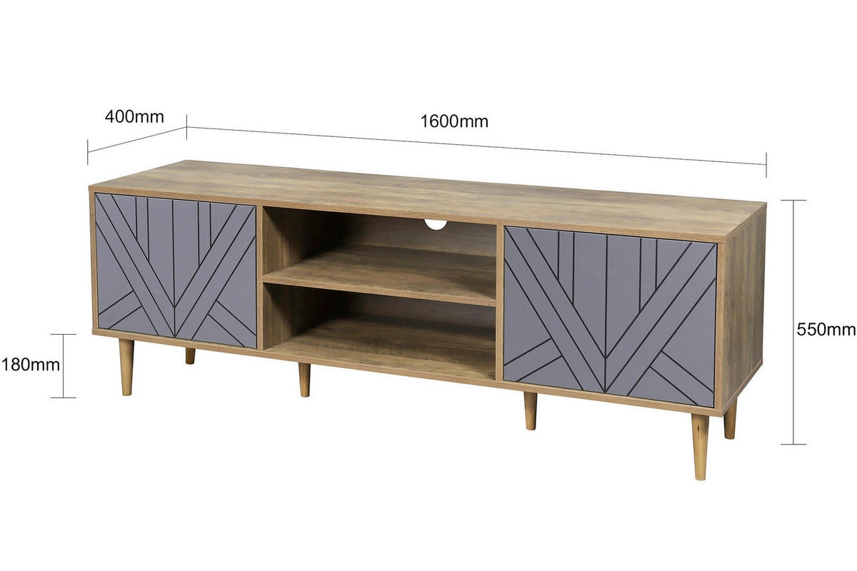 LOWBOARD  in 160/55/40 cm  - Naturfarben/Grau, Design, Holzwerkstoff (160/55/40cm) - Livetastic