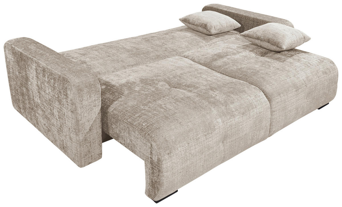 SCHLAFSOFA  mit Schlafen auf Sitzhöhe, Rücken echt, Armteil links, Armteil rechts Chenille Taupe  - Taupe/Schwarz, KONVENTIONELL, Kunststoff/Textil (235/88/120cm) - MID.YOU