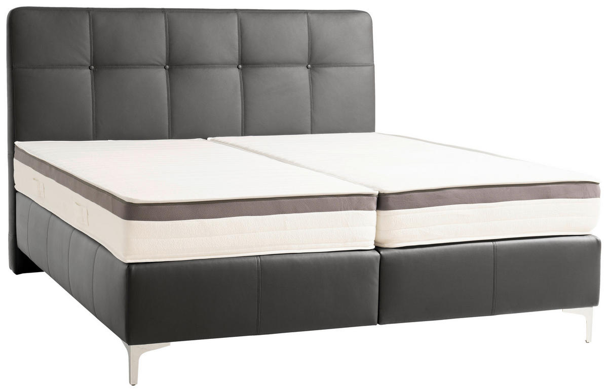 BOXSPRINGBETT 200/200 cm  in Schwarz  - Chromfarben/Schwarz, Basics, Leder/Holz (200/200cm) - Novel