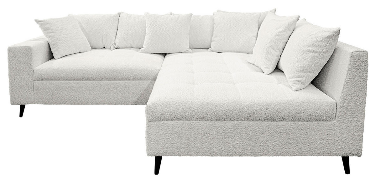 Ecksofa inkl. Hocker in Bouclé Hellgrau  - Hellgrau/Schwarz, Design, Holz/Textil (247/174cm) - MID.YOU