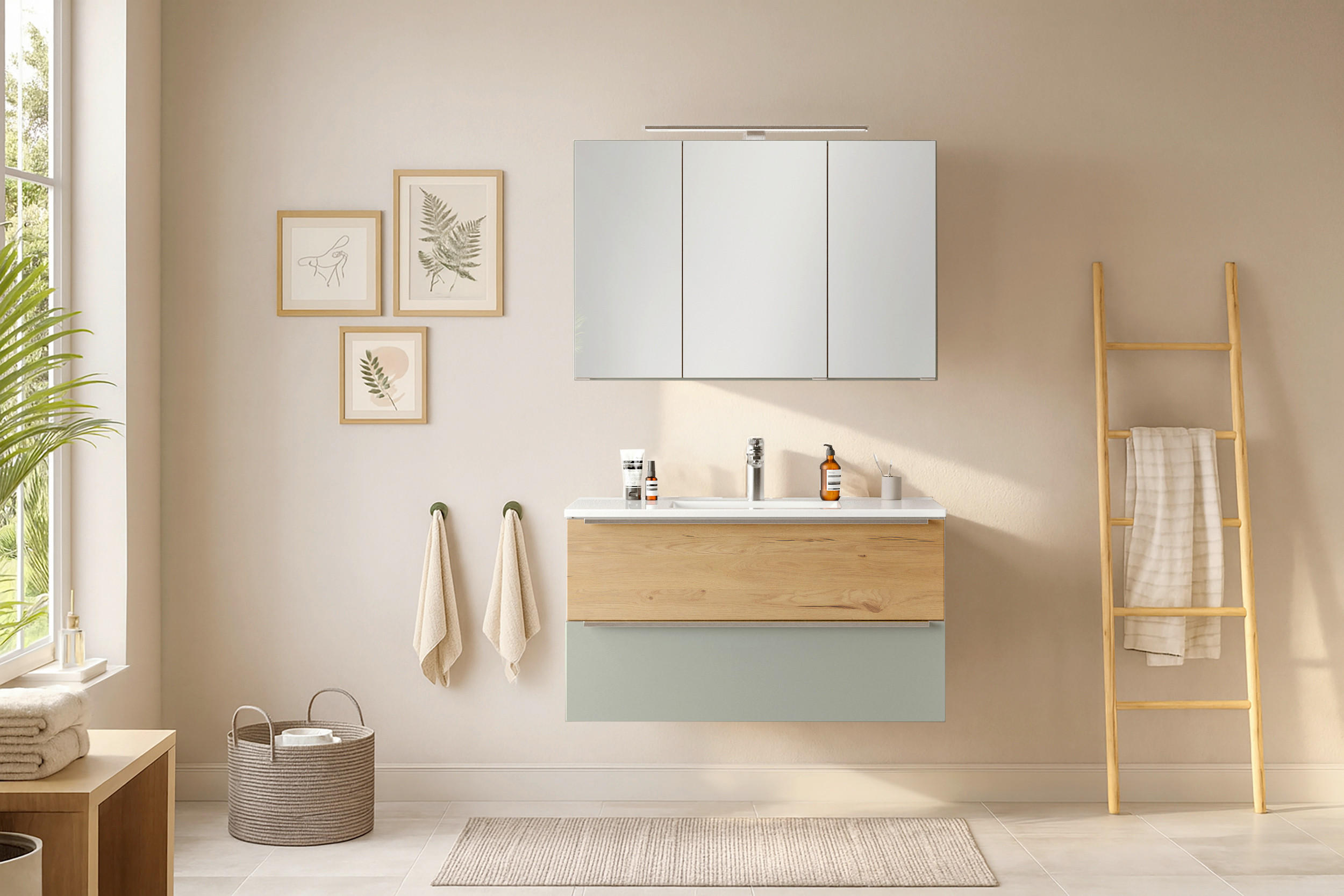 BADEZIMMER 2-teilig  in  - Schilfgrün/Wildeiche, Trend, Glas/Holzwerkstoff (100/200/47cm) - Held