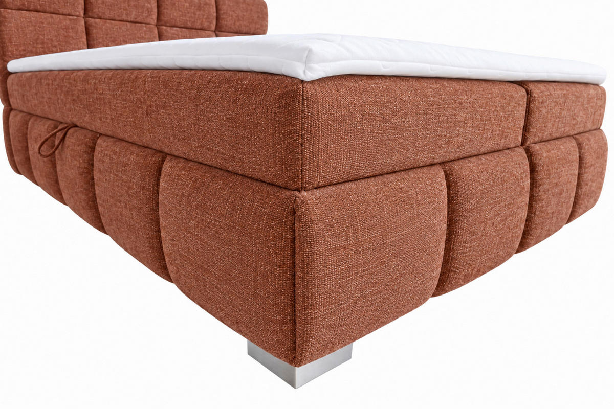 BOXBETT 140/200 cm,  in Terracotta, Bettkasten, Topper,  - Chromfarben/Terracotta, MODERN, Holz/Kunststoff (140/200cm) - MID.YOU
