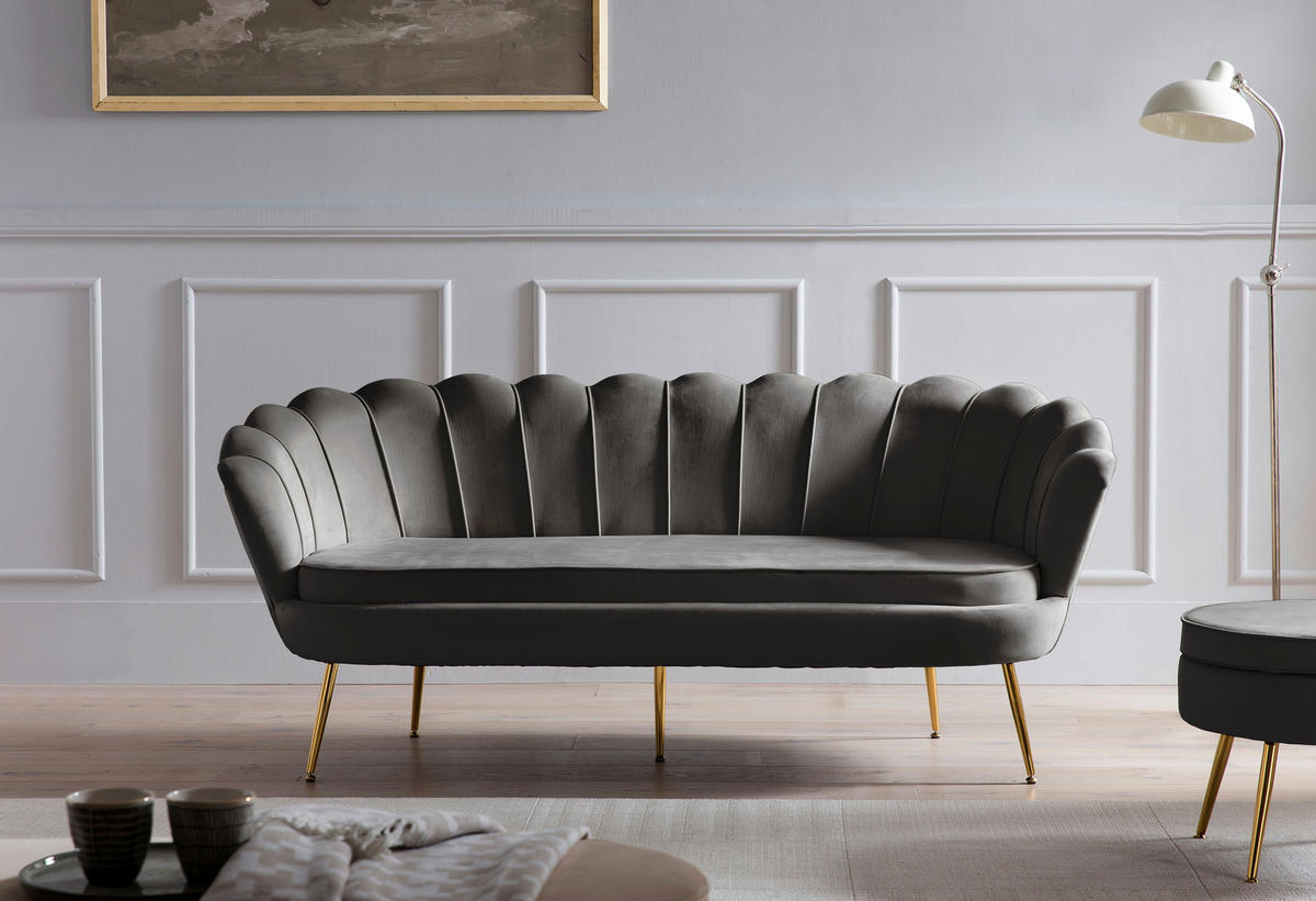 3-SITZER-SOFA in Samt Schwarz  - Goldfarben/Schwarz, MODERN, Textil/Metall (180/78/76cm) - Livetastic