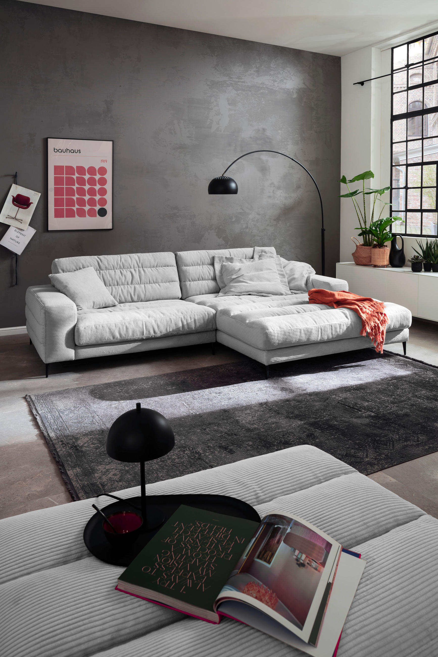 HOCKERBANK in Textil Grau  - Schwarz/Grau, Design, Textil/Metall (90/83/125cm) - Dieter Knoll