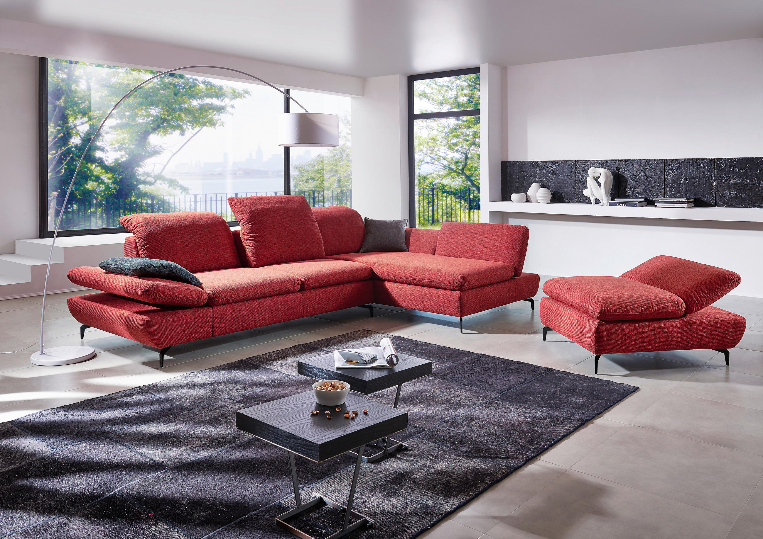 ECKSOFA Rot Chenille  - Silberfarben/Rot, Design, Textil/Metall (200/315cm) - Chilliano