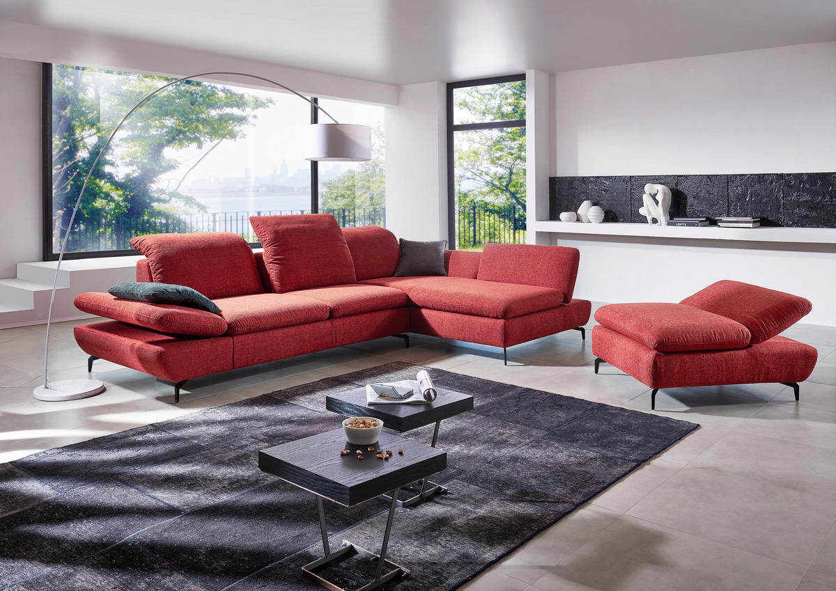 ECKSOFA Rot Chenille  - Silberfarben/Rot, Design, Textil/Metall (200/315cm) - Chilliano