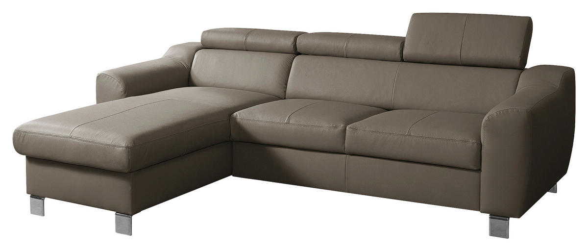 ECKSOFA in Lederlook Echtleder Taupe  - Taupe/Chromfarben, Design, Leder/Textil (176/242cm) - Livetastic
