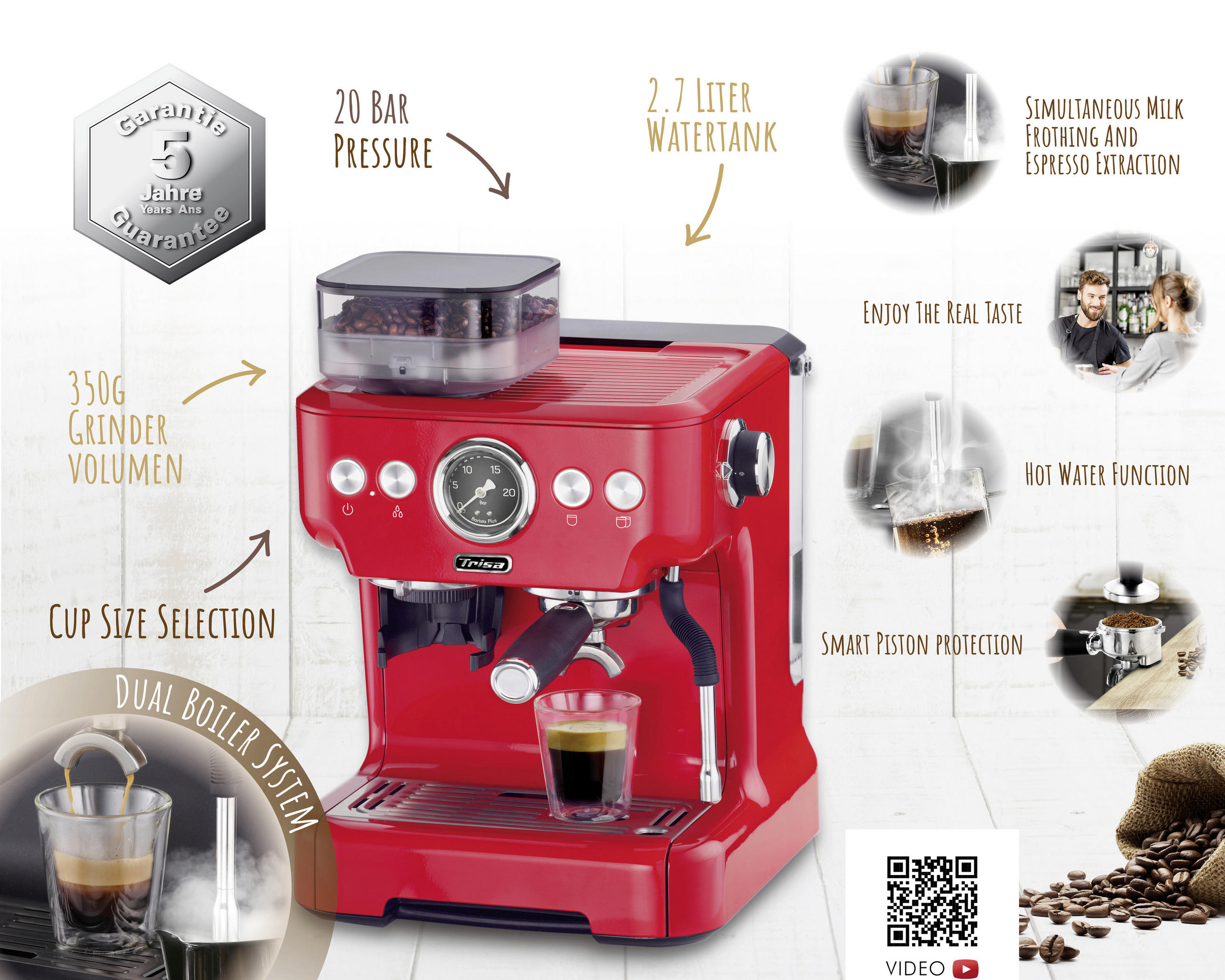 ESPRESSOMASCHINE  - Rot, Basics, Metall (32,5/41/28cm) - Trisa Electronics