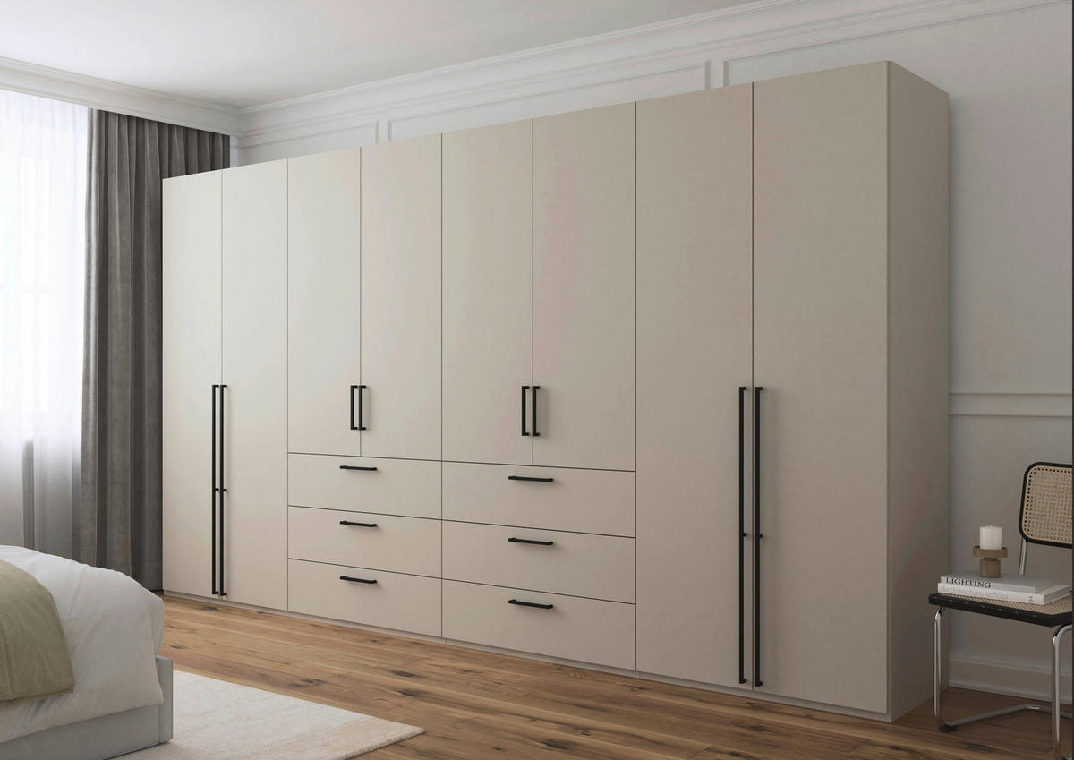 DREHTÜRENSCHRANK 400/235/61 cm,  in Champagner, 8-türig  - Champagner/Schwarz, Basics, Holzwerkstoff/Metall (400/235/61cm) - Novel