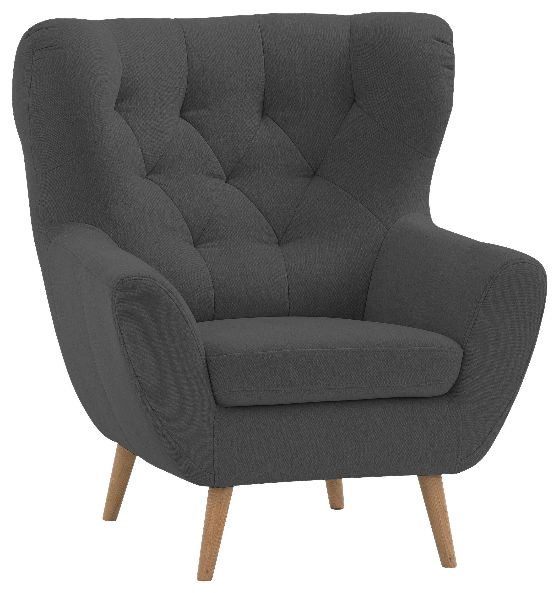 OHRENSESSEL Webstoff Anthrazit  - Eichefarben/Anthrazit, Design, Holz/Textil (87/101/95cm) - Stylife