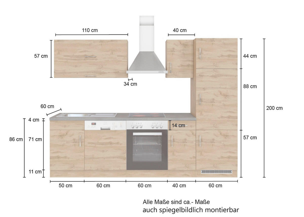 KÜCHENLEERBLOCK   in Eichefarben  - Eichefarben/Anthrazit, MODERN, Holzwerkstoff (270/200/60cm) - Held