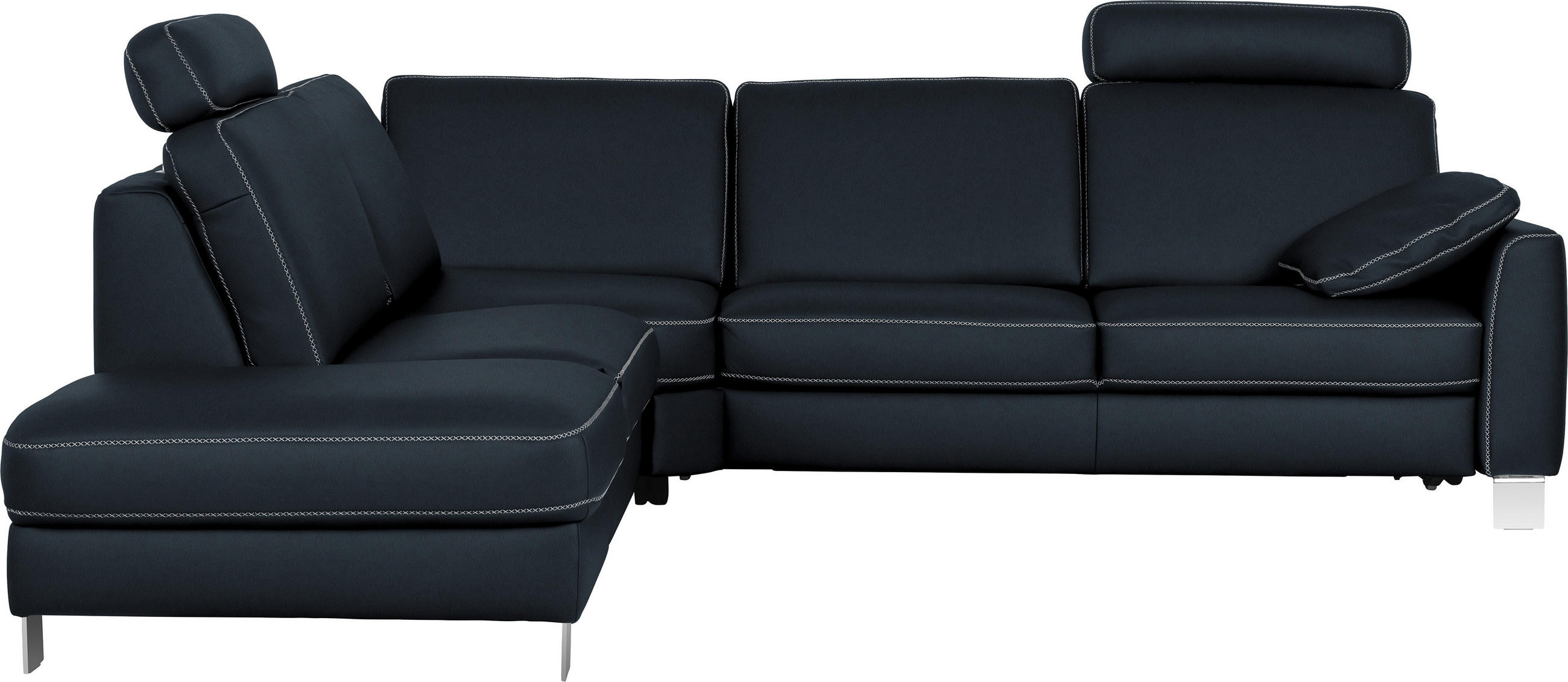 ECKSOFA in Echtleder Dunkelblau  - Chromfarben/Beige, Konventionell, Leder/Metall (245/272cm) - Valdera