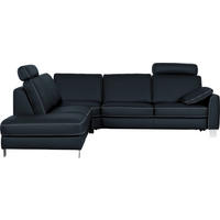 ECKSOFA in Echtleder Dunkelblau  - Chromfarben/Beige, Konventionell, Leder/Metall (245/272cm) - Valdera