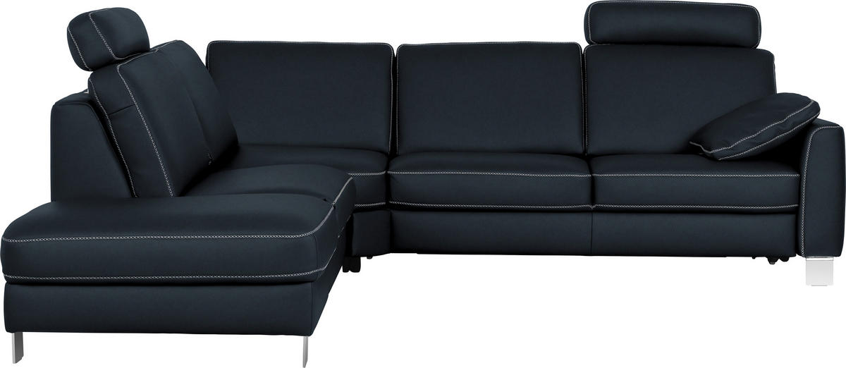 ECKSOFA in Echtleder Dunkelblau  - Chromfarben/Beige, Konventionell, Leder/Metall (245/272cm) - Valdera