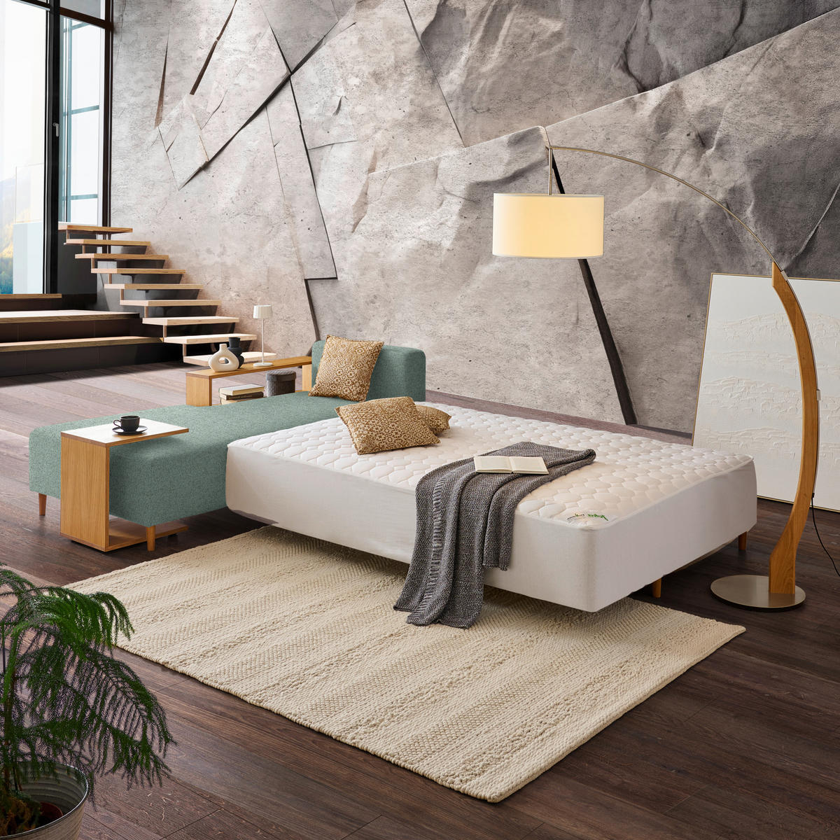 ECKSOFA in Flachgewebe Mintgrün  - Eichefarben/Mintgrün, Design, Holz/Textil (190/307cm) - Joka