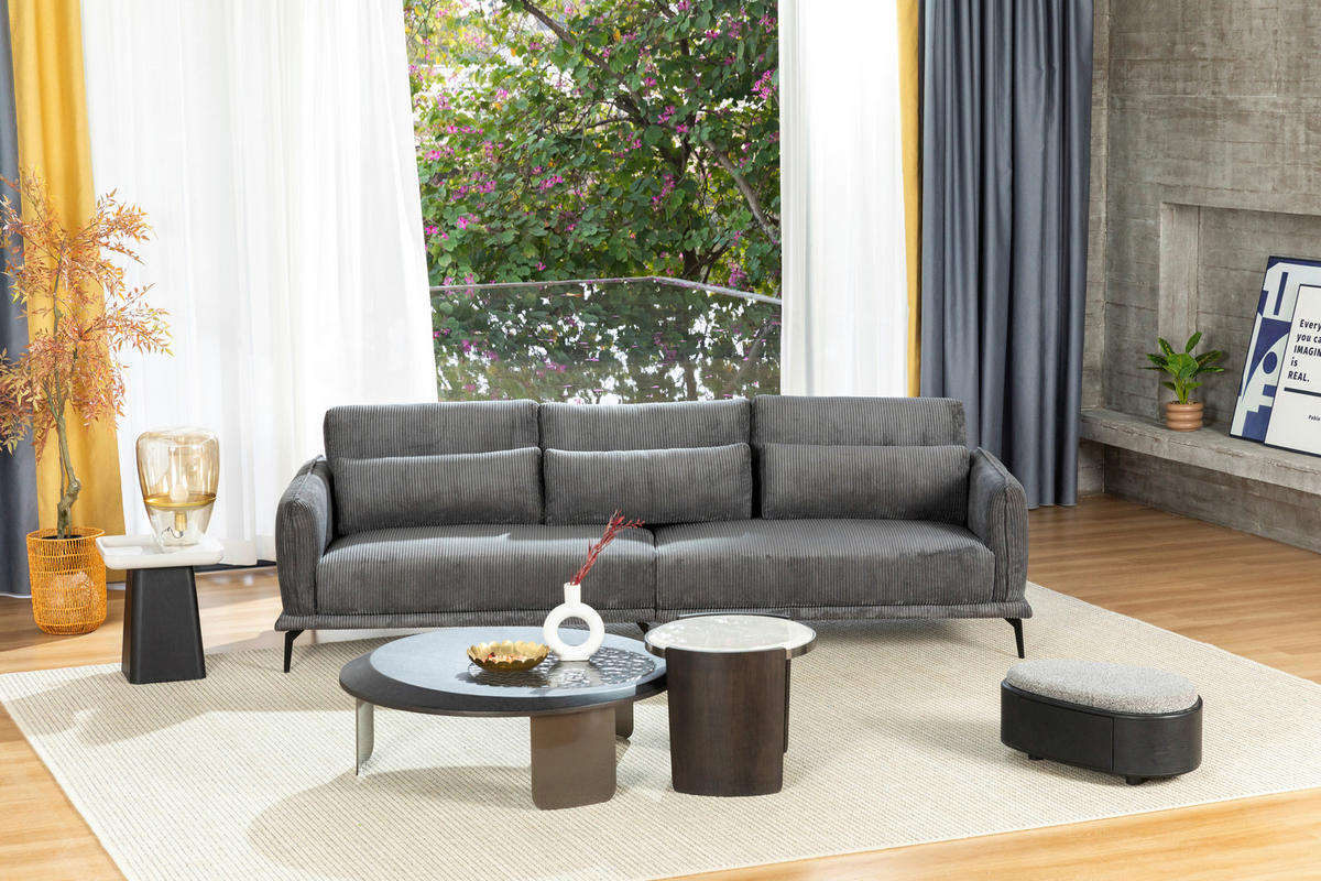 HÁROMÜLÉSES KANAPÉ textil szürke  - fekete/szürke, Design, textil/fém (260/81/89cm) - Livetastic