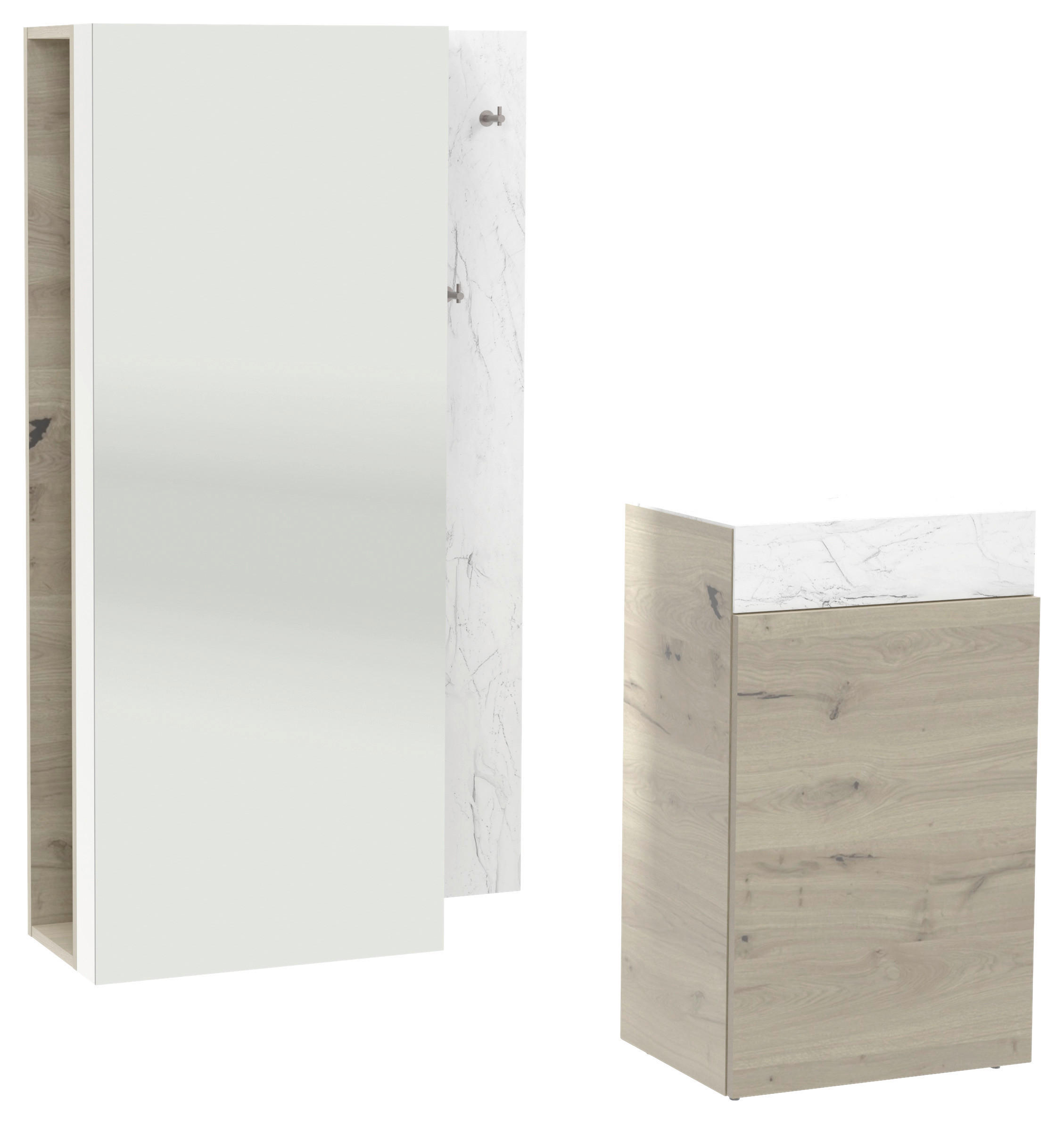 GARDEROBE 3-teilig  in 184/194/42,6 cm  - Eichefarben/Weiß, Natur, Glas/Holz (184/194/42,6cm) - Voglauer