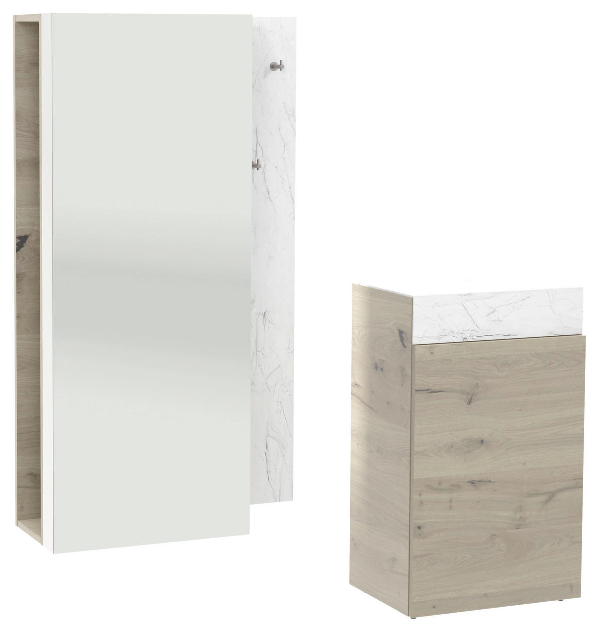 GARDEROBE 3-teilig  in 184/194/42,6 cm  - Eichefarben/Weiß, Natur, Glas/Holz (184/194/42,6cm) - Voglauer