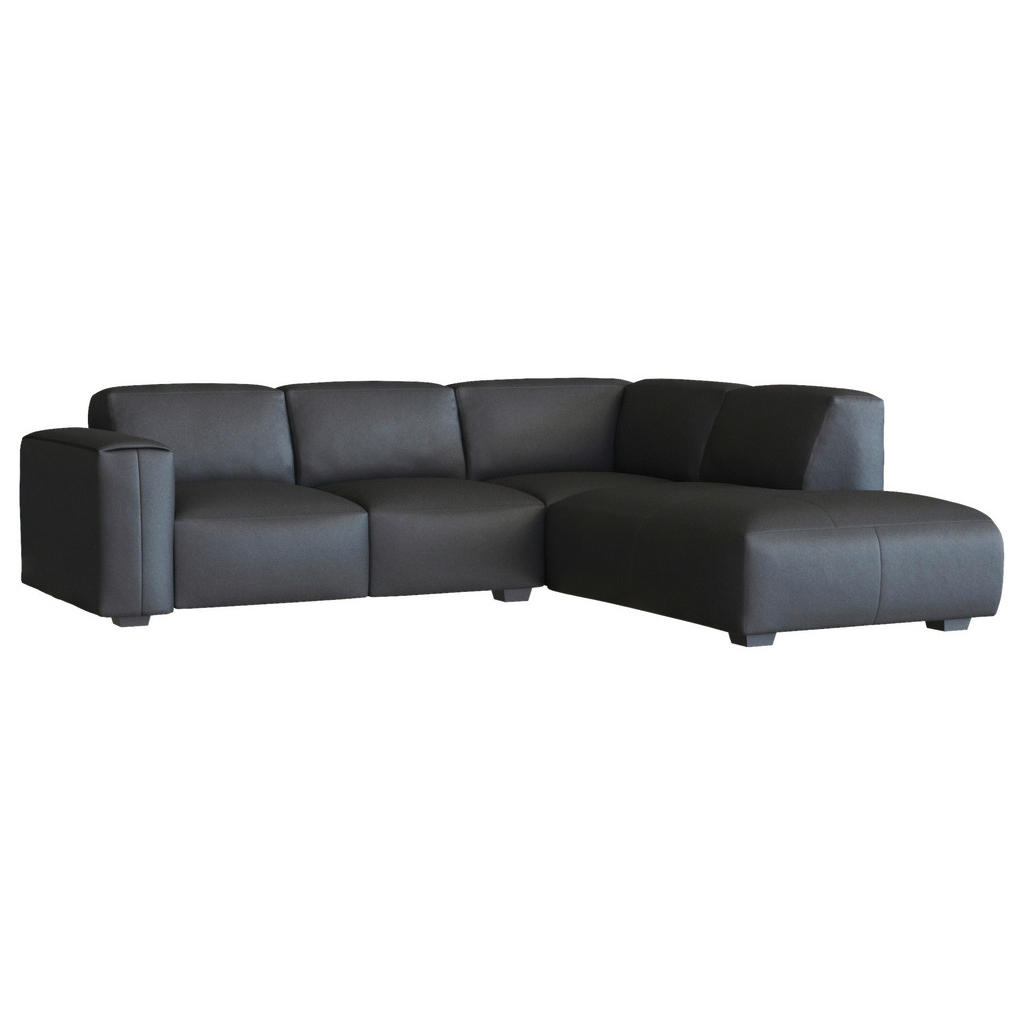 Thumbnail - Livetastic Ecksofa, Schwarz, Leder, Echtleder, Birke, vollmassiv, 5-Sitzer, Ottomane rechts, L-Form, 256x231 cm, Reach, ...