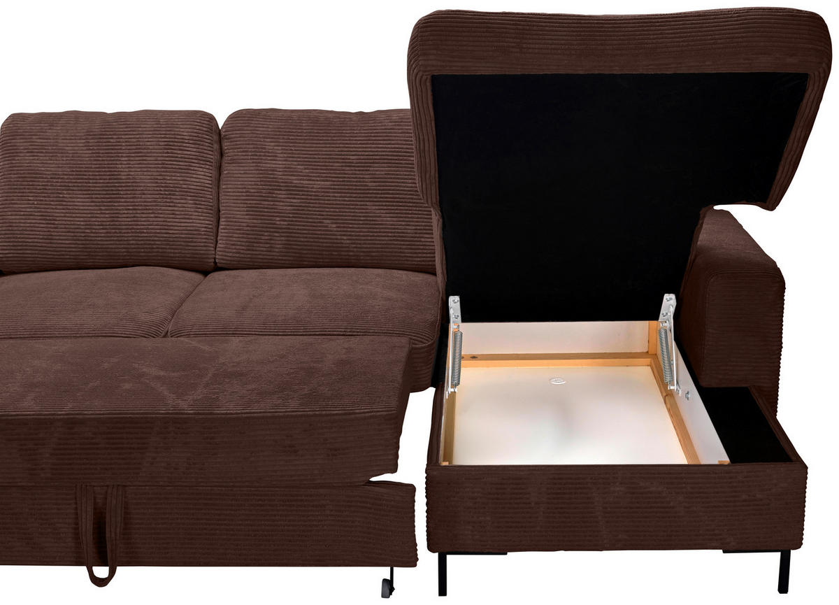 WOHNLANDSCHAFT Dunkelbraun Cord  - Dunkelbraun/Schwarz, KONVENTIONELL, Textil/Metall (197/303/148cm) - Carryhome