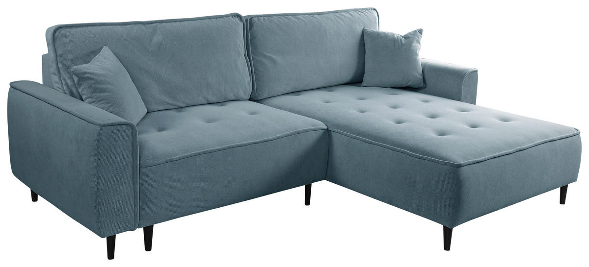 ECKSOFA in Flachgewebe Blau  - Blau/Schwarz, Design, Holz/Textil (263/183cm) - MID.YOU
