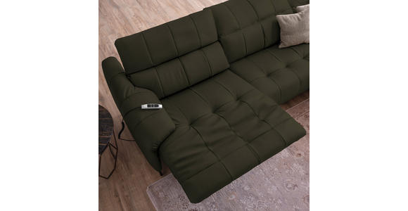 ECKSOFA in Echtleder Olivgrün 313/165 cm - Beige/Schwarz, Design, Leder/Metall (313/165cm) - Emilio Belluti
