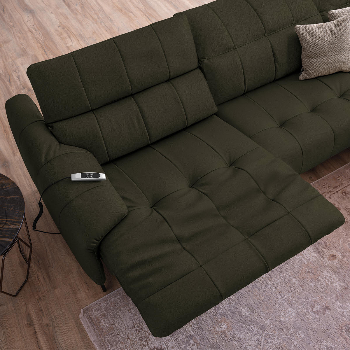 ECKSOFA in Echtleder Olivgrün  313/165 cm  - Beige/Schwarz, Design, Leder/Metall (313/165cm) - Belluti