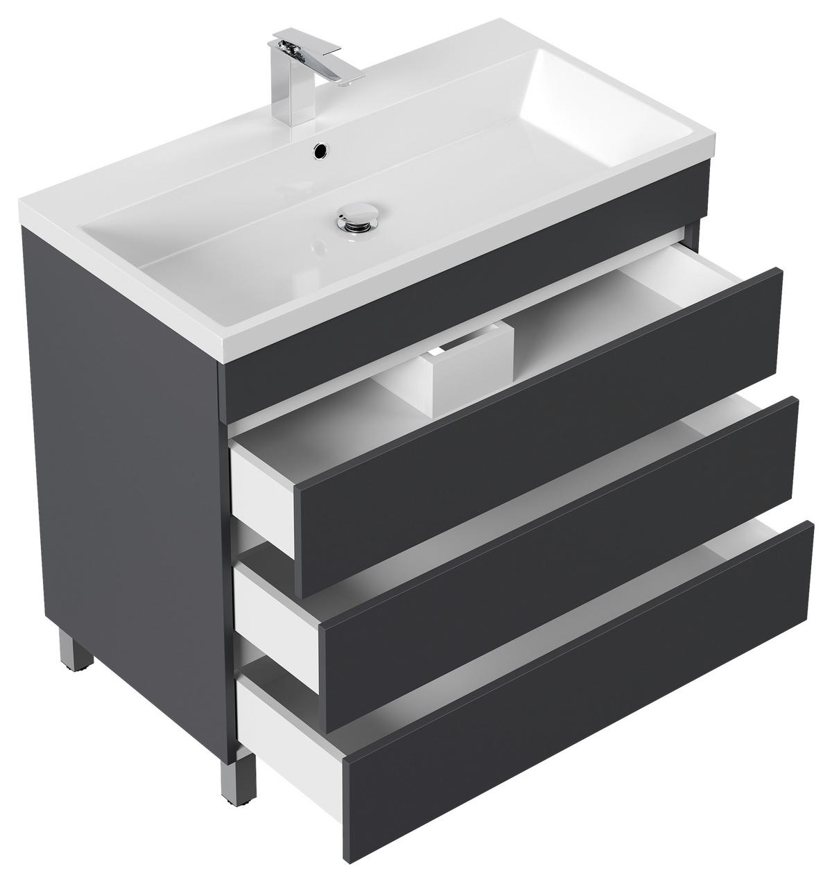 WASCHTISCHKOMBI 90 cm  - Graphitfarben/Weiß, Basics, Holzwerkstoff/Stein (90cm) - MID.YOU