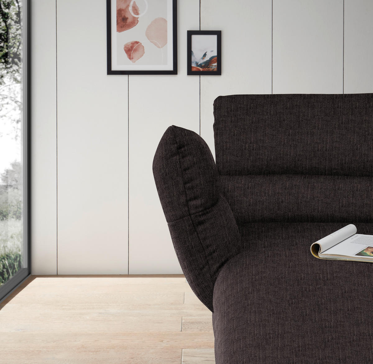 ECKSOFA in Flachgewebe Mokka  - Schwarz/Mokka, Design, Textil/Metall (176-217/279-327cm) - Dieter Knoll