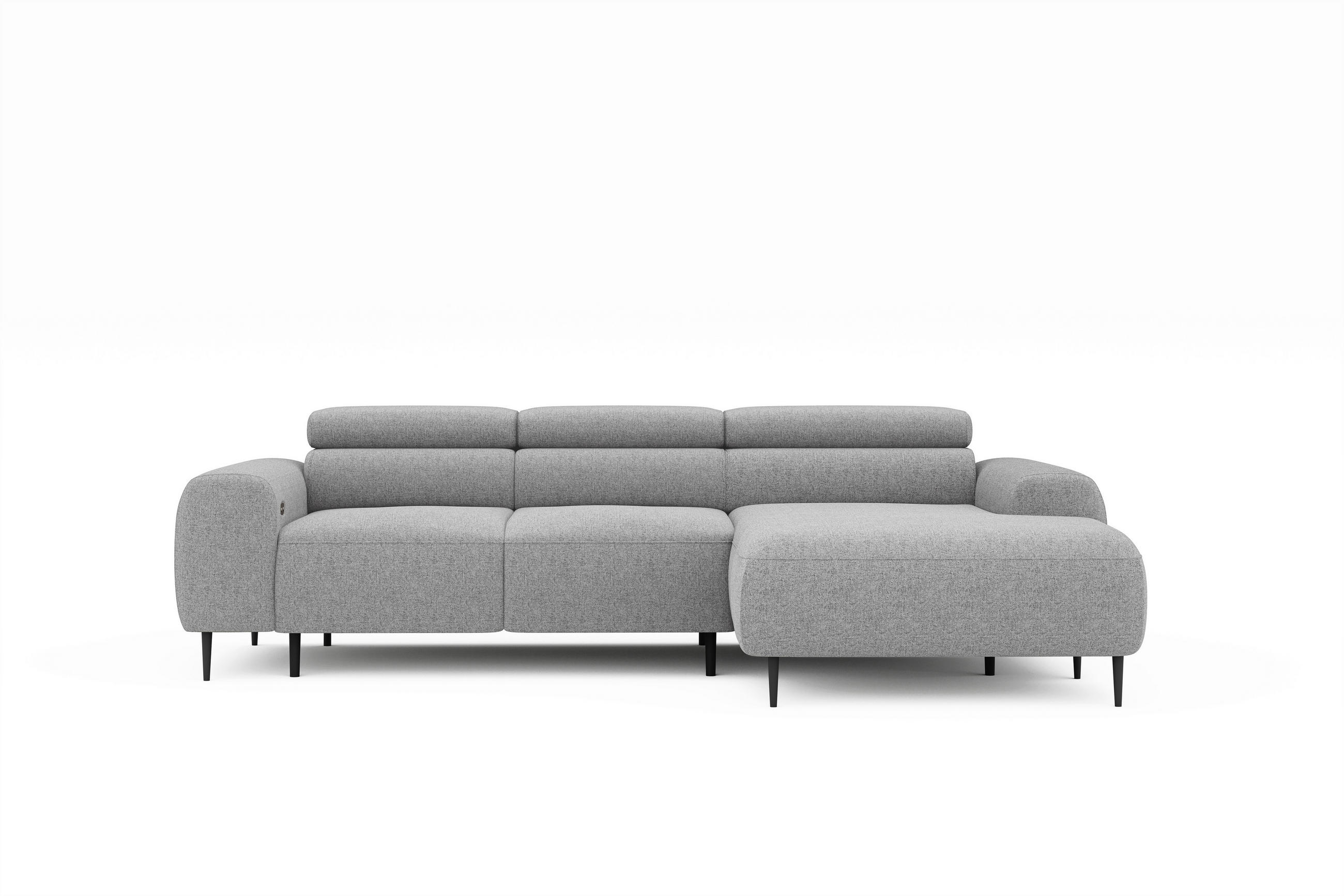 ECKSOFA Hellgrau Struktur Rücken echt, Kopfteilverstellung, Sitztiefenverstellung  - Hellgrau/Schwarz, MODERN, Textil/Metall (274/179cm) - Welnova
