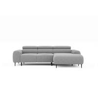 ECKSOFA Hellgrau Struktur Rücken echt, Kopfteilverstellung, Sitztiefenverstellung  - Hellgrau/Schwarz, MODERN, Textil/Metall (274/179cm) - Welnova