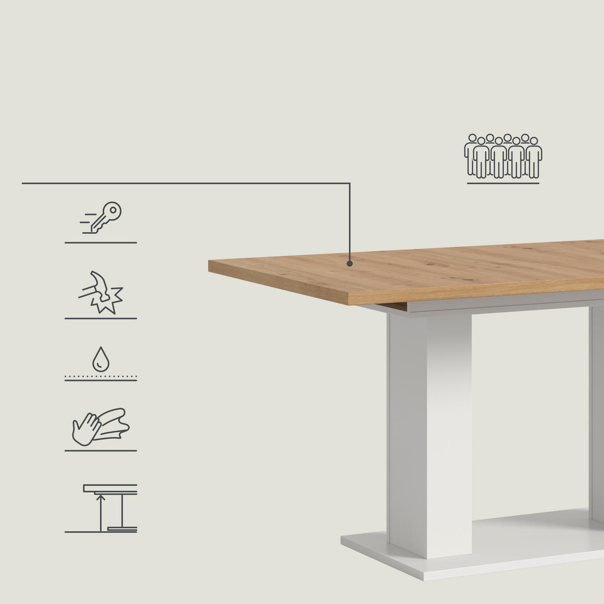 ESSTISCH Eiche Artisan rechteckig  ausziehbar  - Eiche Artisan/Weiß, KONVENTIONELL, Holzwerkstoff (150-190/90cm) - MID.YOU