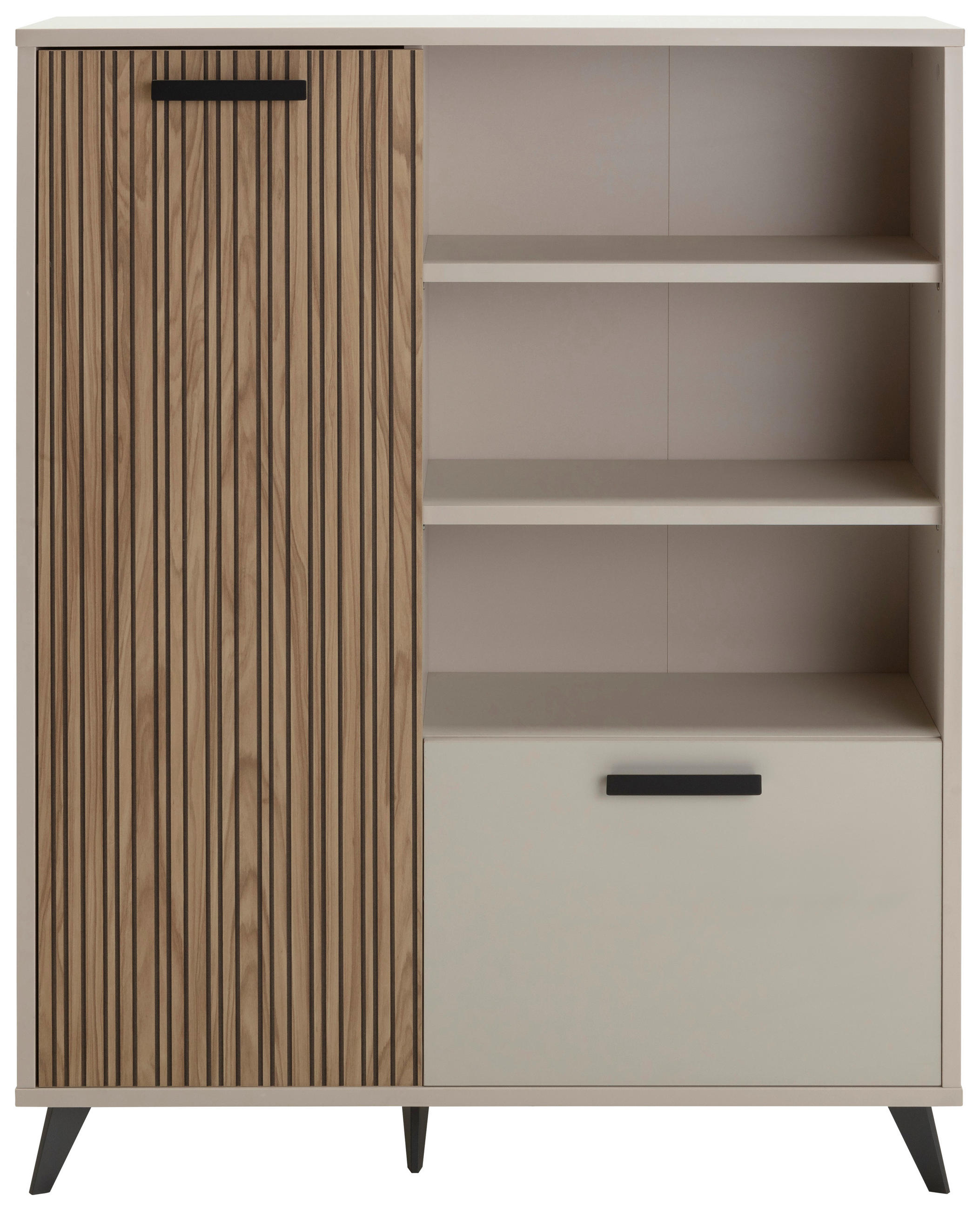 VISOKA KOMODA, barve hrasta, bež  - temno siva/barve hrasta, Moderno, kovina/leseni material (110/132/35cm) - Xora
